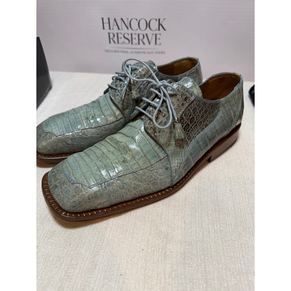 Slick Exotica Cary Genuine Crocodile Oxford Shoes Powder Blue Size 9.5 Italy